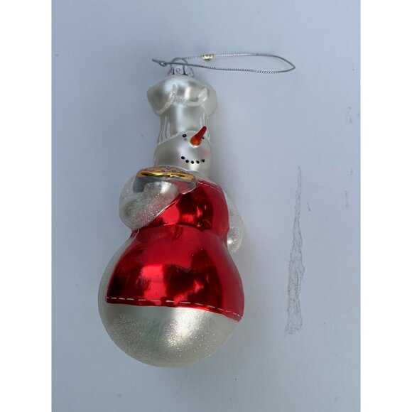 William Sonoma Blown Glass Snowman Chef Ornament Silver & Red 5" - Picture 6 of 7